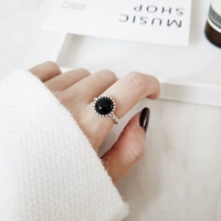 S925 sterling bạc ngón trỏ nhẫn nữ dòng Nhật Bản và Hàn Quốc cá tính đơn giản nhẫn mã não đen quà tặng sinh viên trang sức Hàn Quốc nhẫn đôi