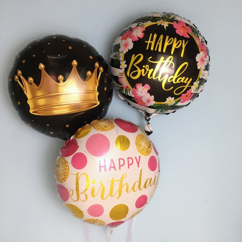 18 inch round birthday aluminum film balloon black gold birthday party event decoration crown aluminum foil balloon