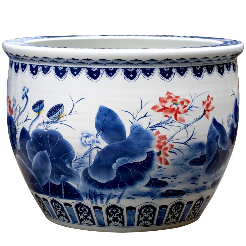 Hand made lotus goldfish bowl of jingdezhen ceramic turtle cylinder courtyard sitting room hotel lobby floor big furnishing articles