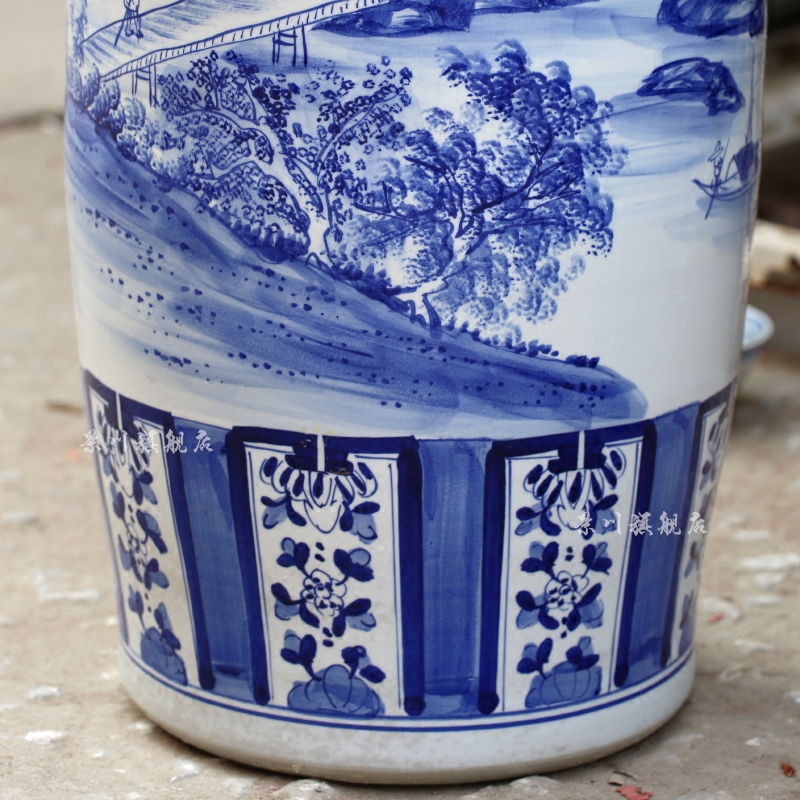 Jingdezhen ceramics hand - made of blue and white landscape of large vase quiver sitting room adornment is placed opening gifts