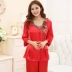 Real pyjama phụ nữ cộng với kích thước dài tay lụa hai mảnh phù hợp với mùa xuân và mùa thu trung tâm phục vụ nhà sexy lụa mỏng mùa hè - Bộ Pajama Bộ Pajama