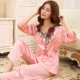 Real pyjama phụ nữ cộng với kích thước dài tay lụa hai mảnh phù hợp với mùa xuân và mùa thu trung tâm phục vụ nhà sexy lụa mỏng mùa hè - Bộ Pajama