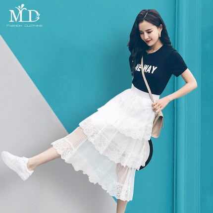 蛋糕裙半身裙白色蕾丝连衣裙女夏2018新款套