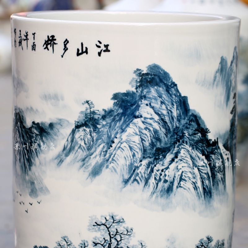 Jingdezhen ceramics big vase furnishing articles hand - made color landscape quiver painting and calligraphy jiangshan jiao sitting room more act the role ofing is tasted
