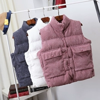 Thu đông 2018 phiên bản Hàn Quốc của đoạn retro ngắn không tay áo nhung kẻ sọc vest cotton nữ đứng cổ áo vest thủy triều thiết kế thời trang nữ