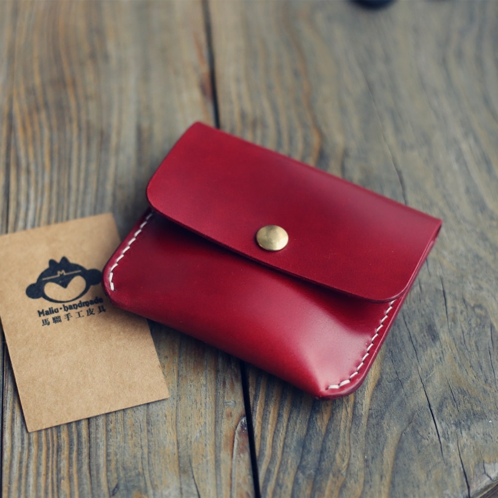 Horse hand * cowhide coin purse portable banknote small square bag coral red horse hip leather money card bag custom