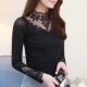 Đầm ren nữ áo thun dài tay mùa thu đông cộng với áo nhung dày lưới cổ cao áo sơ mi phong cách nước ngoài cỡ lớn quần áo mùa thu áo phông rộng Áo phông