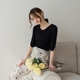 MIXDEMIND 气 khí chất Kiểu cổ chữ V mỏng, mảnh, xẻ trong tay áo len áo len nữ Hàn Quốc áo khoác len nữ ngắn Áo len