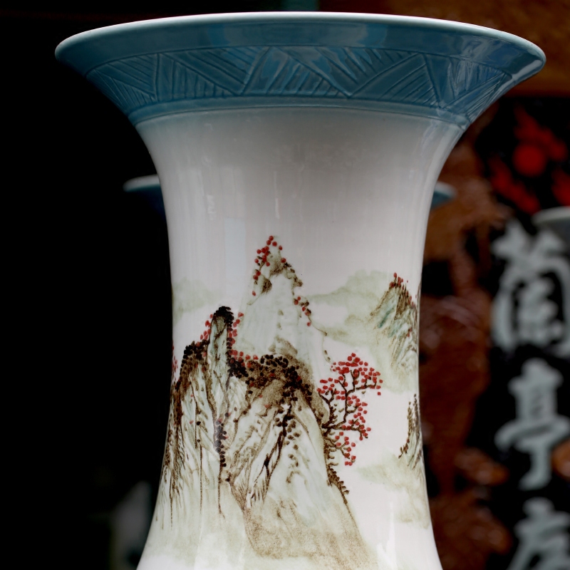 Jingdezhen porcelain has a long history in the hand - made color ink landscape painting big vase home sitting room be born modern furnishing articles
