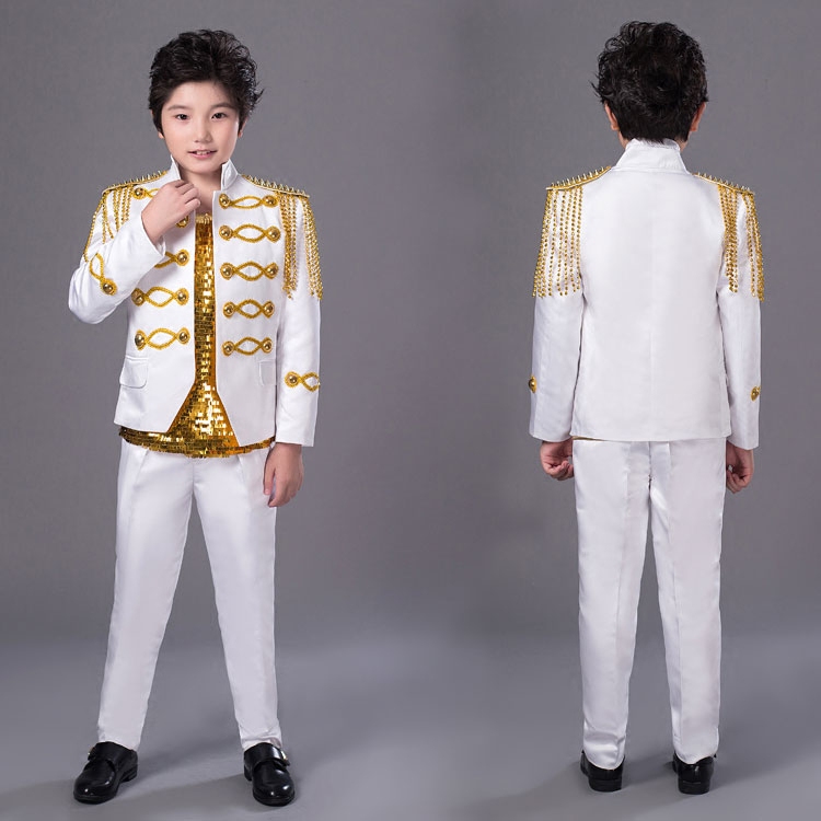 Child men suits designs children's Day stage costumes for singers men england blazer dance clothes jacket tassel dress white