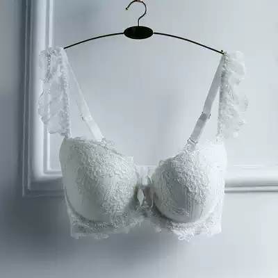 Pink big chest big size three-breasted women's underwear thin bra women's bra gathered adjustment sexy white