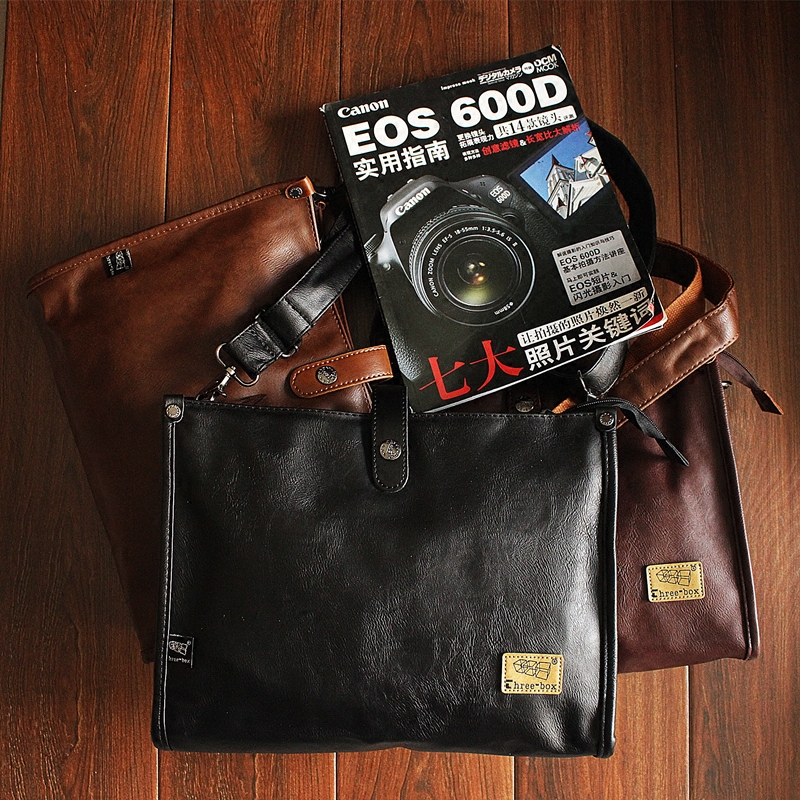 Three Boxes New Single Shoulder Pack PU Leather Casual Men Slipper Bag Bag for Ancient iPad Bag for Student Sam Tide Men's Bag
