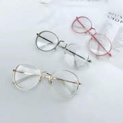 Phiên bản tiếng Hàn của ulzzang retro kính văn học khung NET phần bên trái ngân hàng 潇 kim loại rộng mặt phẳng gương tròn thủy triều nữ