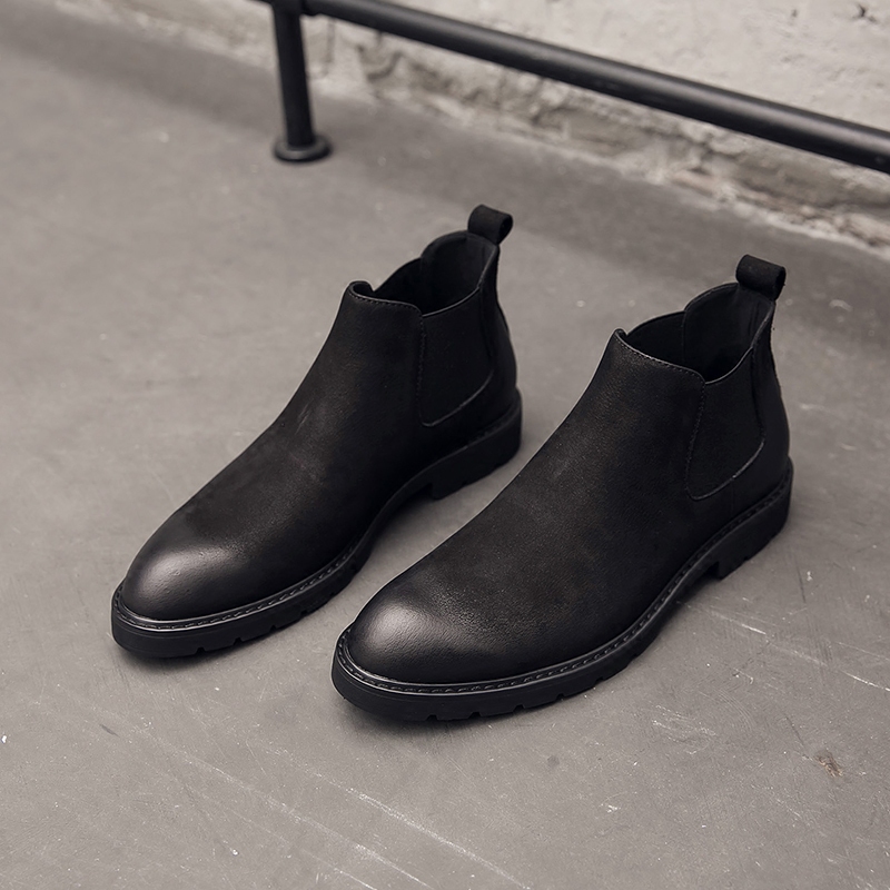 Autumn Winter models Chelsea boots Men's short boots genuine leather black high cylinder shoes European and American Inlen pointed midcylinder Martin boot male tide