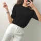 Phụ nữ mùa thu 2018 mới nửa cổ áo tay áo len áo len cổ lọ màu rắn hoang dã năm điểm tay áo sơ mi nữ áo len mỏng Vòng cổ áo len