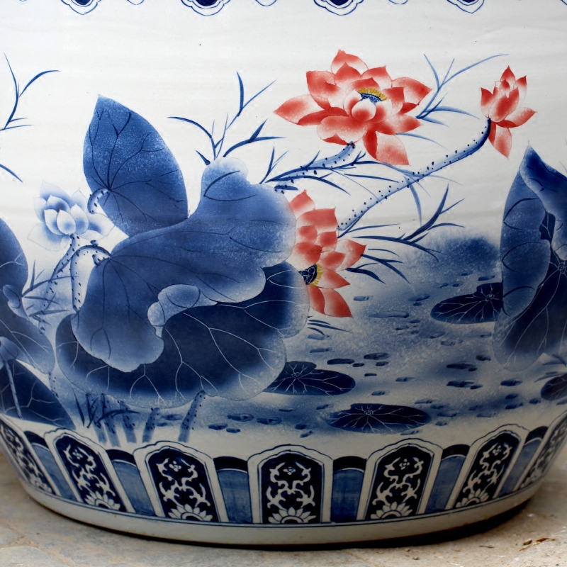 Hand made lotus goldfish bowl of jingdezhen ceramic turtle cylinder courtyard sitting room hotel lobby floor big furnishing articles