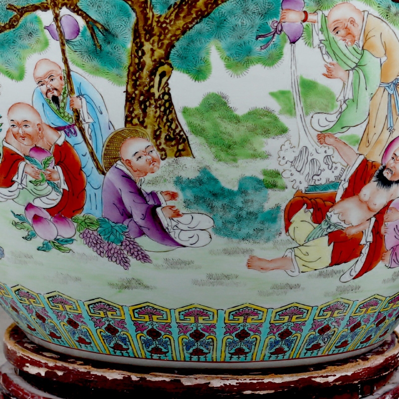 Jingdezhen ceramic goldfish bowl hand - made the fairy party figure the tortoise fish basin water lily cylinder home garden furnishing articles