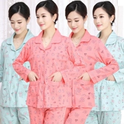 Mùa xuân và mùa thu và mùa đông các bà mẹ trung niên đồ ngủ nữ cotton dài tay trung niên ông già dịch vụ nhà mùa hè mỏng phần mẹ chồng