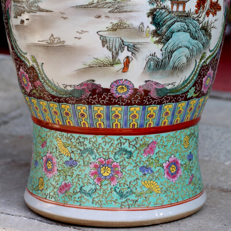 Hand - made pastel landscapes ears landing big vase jingdezhen ceramic furnishing articles of Chinese style household living room decoration
