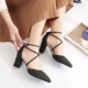 Phiên bản hàn quốc 2018 mới dày với sandal nữ mùa hè mũi nhọn cao gót quai ngang đơn giản gợi cảm miệng nông nữ