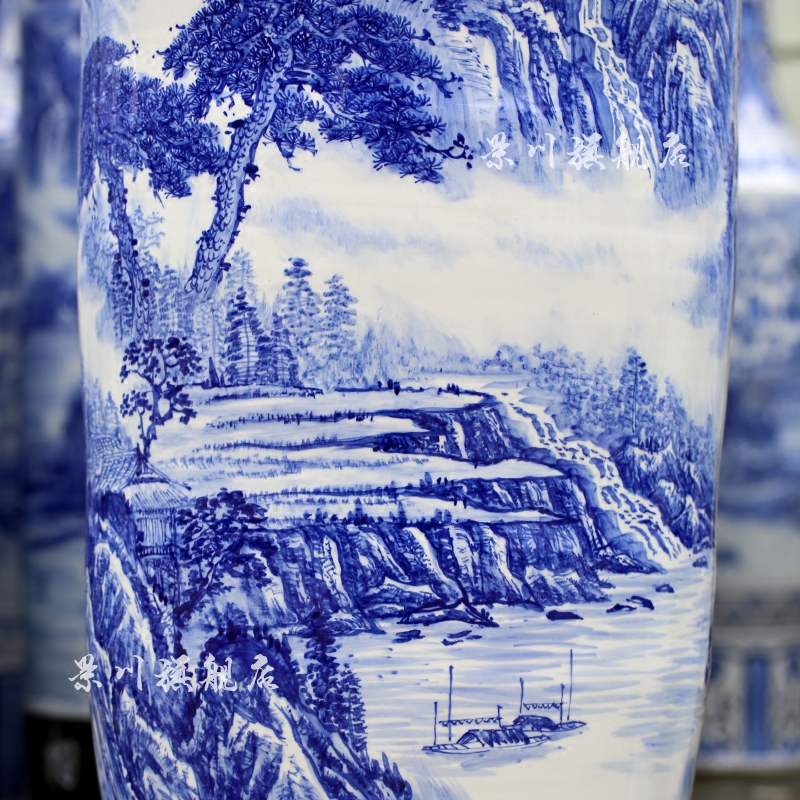 Jingdezhen ceramics hand - made enjoy a long history of landscape painting of large blue and white porcelain vase home furnishing articles in the living room