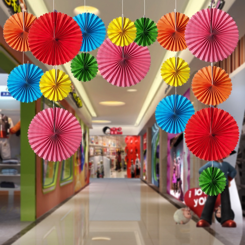 New Year Shopping Mall Window Hanging Paper Fan Kindergarten
