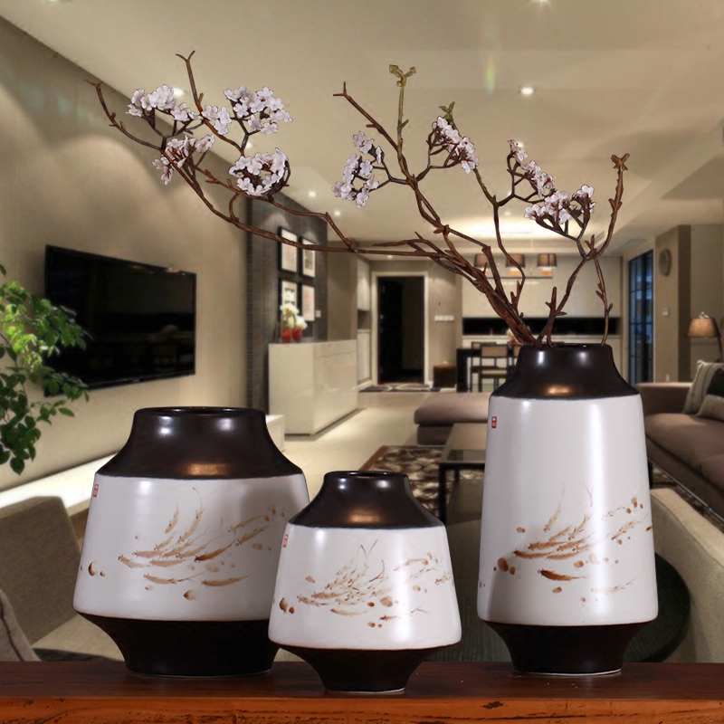 Modern new Chinese vase three - piece furnishing articles of jingdezhen ceramics zen dried flowers, flowers in the sitting room porch decoration