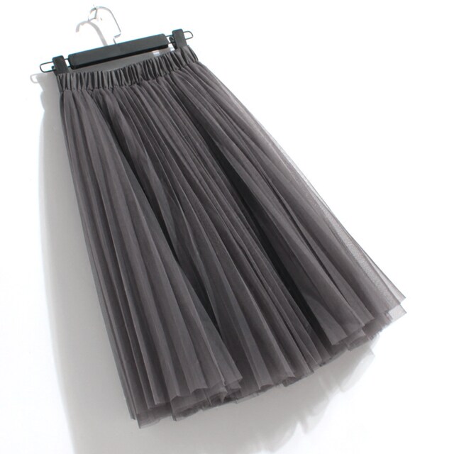 Mesh skirt gauze skirt ແມ່ຍິງພາກຮຽນ spring ແລະ summer ກາງ-length pleated puffy skirt 2024 new skirt A-line skirt