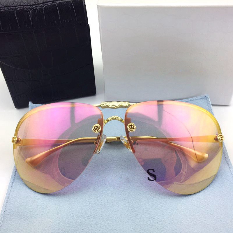 Fang Bingbing Style Rose Flower Foldable Colorful Reflective Aviator Sunglasses, Trendy Pink Sunglasses Worn by European and American Celebrities