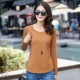 Áo thun cotton dài tay mùa thu buông tha cho mẹ hoang dã phiên bản Hàn Quốc của chiếc áo mỏng đáy mỏng màu bên ngoài mặc áo dài áo dài cho người lớn tuổi Quần áo của mẹ