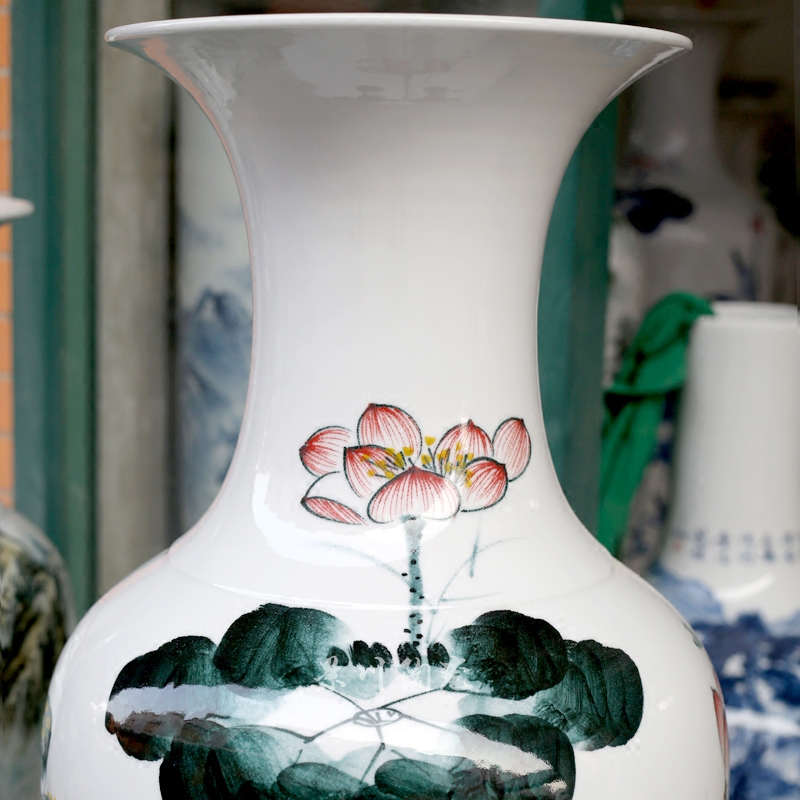 Hand - made ink color blue and red lotus lotus fish landing big vase jingdezhen ceramic household sitting room adornment furnishing articles