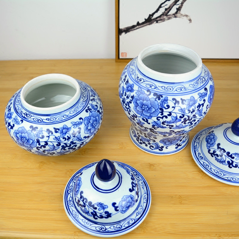 Jingdezhen ceramics pot cover Chinese blue and white porcelain vase general sitting room porch home furnishing articles