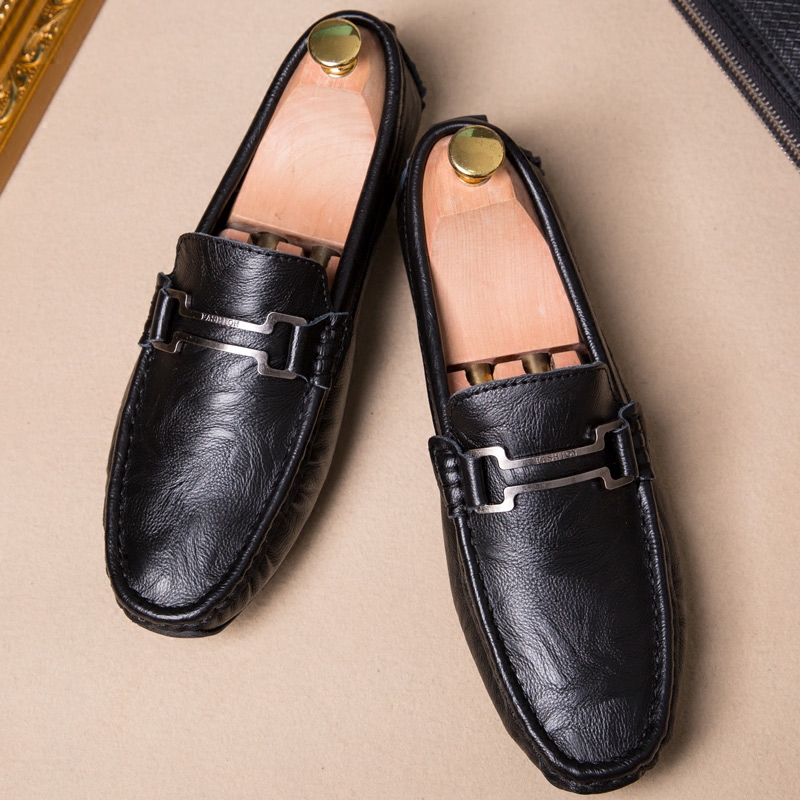 2022 spring beanie shoes men's leather slip-on men's shoes slip-on shoes all-match white 37 small size casual shoes