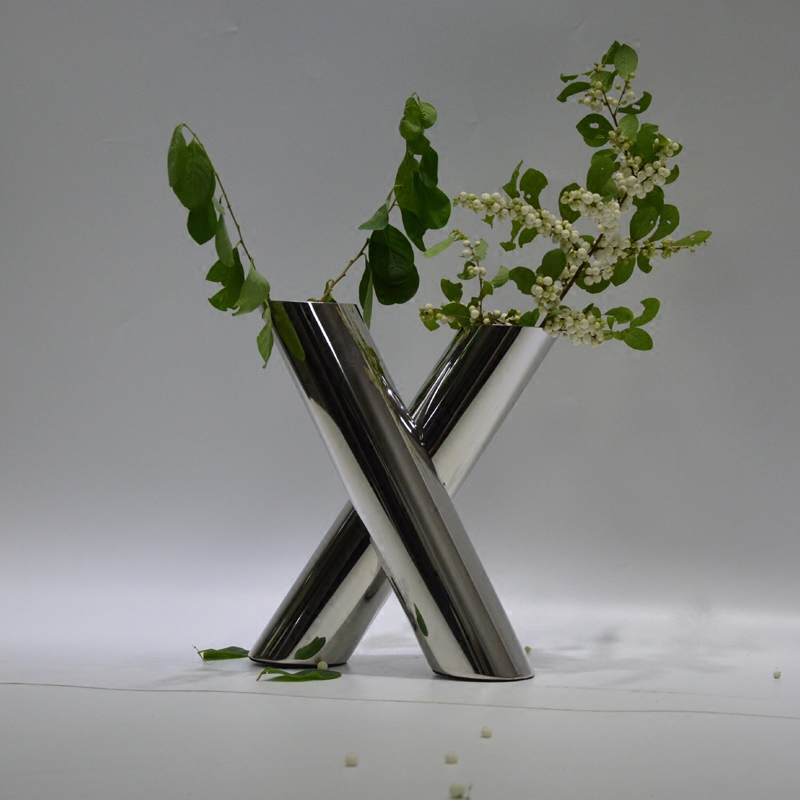 Italian craft creative stainless steel vase metal flower holder fashion countertop vase spot flower