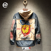 Nhật bản retro tide thương hiệu dán denim jacket coat Châu Âu và Hoa Kỳ hip-hop đường phố cá tính denim lỏng áo khoác nam áo khoác mùa đông