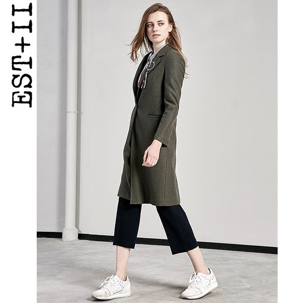 EST+II 艺诗 18年春季新款 修身中长款女式羊毛呢大衣外套 天猫优惠券折后¥369包邮(¥569-200)