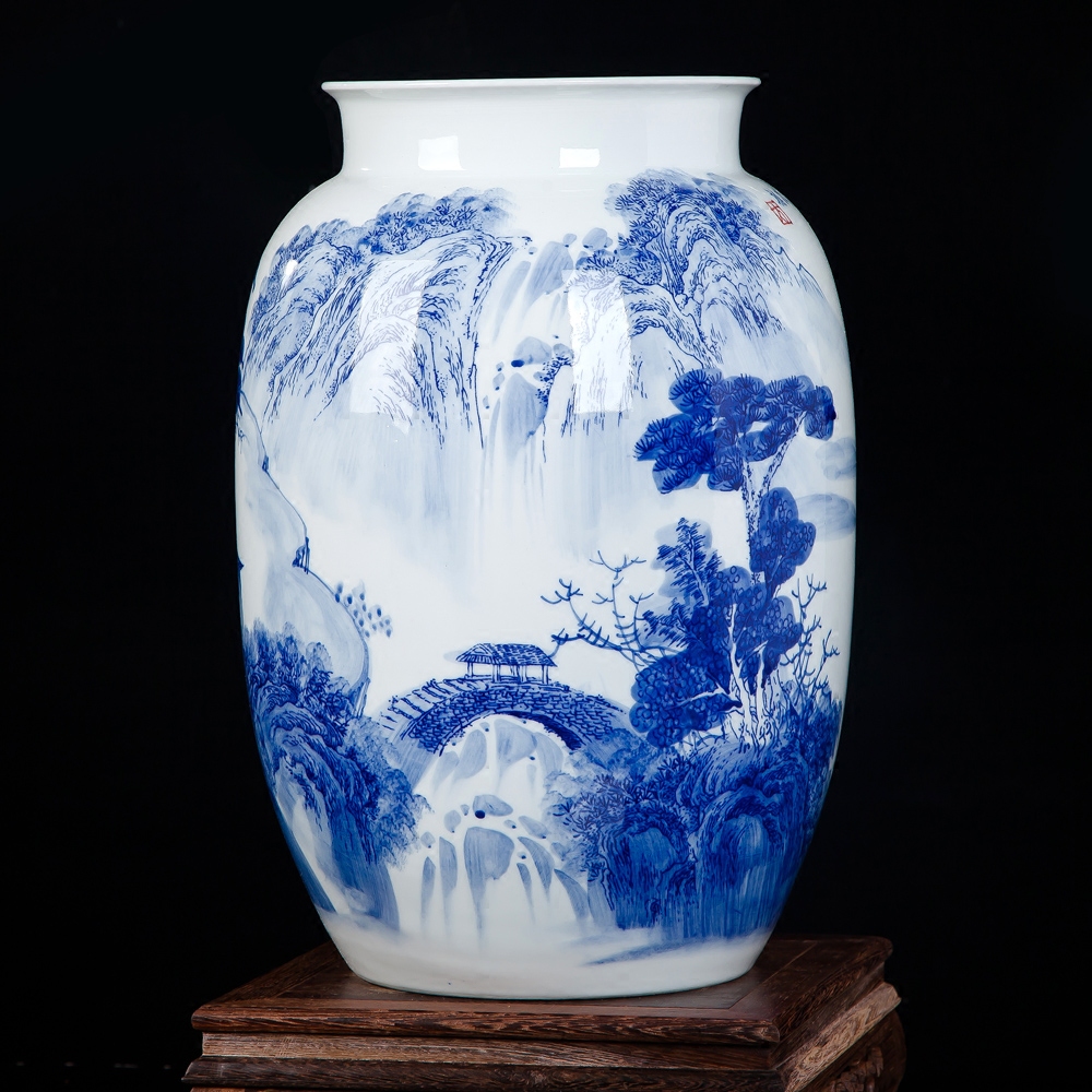 Jingdezhen ceramic vase furnishing articles new Chinese hand - made of blue and white porcelain flower arrangement, the sitting room TV cabinet decoration