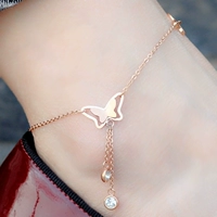 Phiên bản Nhật Bản và Hàn Quốc bằng vàng hồng 18K thanh lịch khí chất bướm bướm bằng thép titan vòng chân nữ rhinestone mặt dây tua rua đơn giản vòng đeo chân nữ