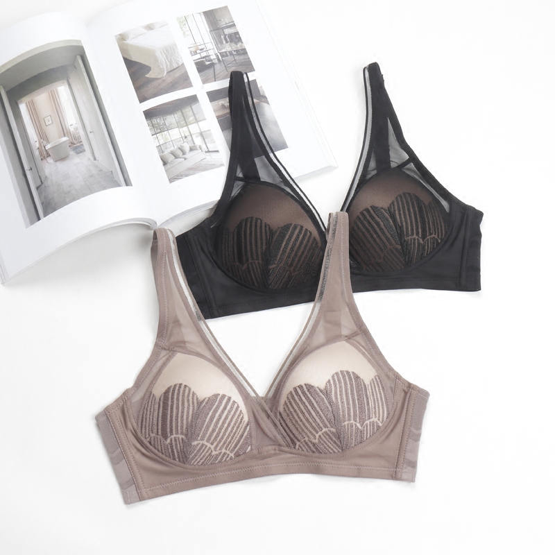 Anti-depth V lace sexy bras without trace-free bra brand to gather female underwear thin
