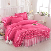 công chúa Hàn Quốc chải ren giường bedspread váy một gia đình bốn màu giường ren chăn che 1,5 / 1,84 bộ - Bộ đồ giường bốn mảnh chăn ga gối everon