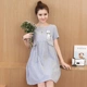 2017 thai sản dress mùa hè phần dài sọc thai sản dress mùa hè ngắn tay lỏng kích thước lớn váy dài váy thủy triều