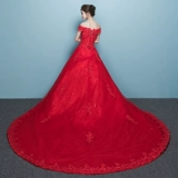 Красное свадебное платье для невесты, открытые плечи, 2020, французский стиль, по фигуре, кружевное платье