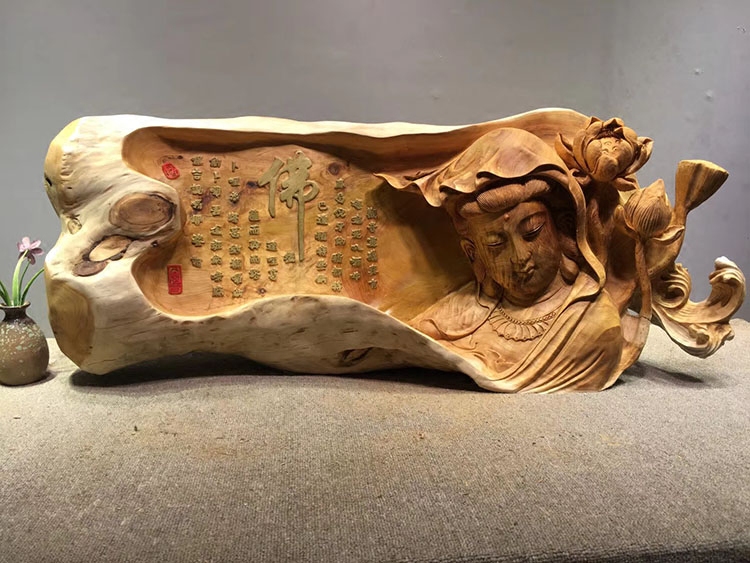 Wood Yu Root Carving Factory Cliff Berm Bicolor Vision Voice Bodhisattva Inspired by Feng Shui Handiwork Pendulum