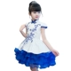 Cô gái Trung Quốc trang phục dạ hội trẻ em catwalk phong cách Trung Quốc màu xanh và trắng sứ guzheng trang phục cô gái váy công chúa sườn xám váy công chúa cho bé Váy trẻ em