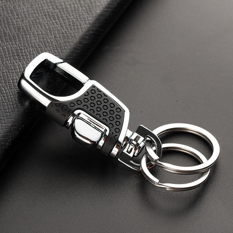 Men Business Waist Hanging Key Button Car Key Chain Pendant Gift Metal Double Ring Lock Spoon Simple Key Circle