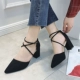 Xuân 2019 phiên bản Hàn Quốc mới của dây buộc da lộn cao gót dày với một từ khóa Baotou sandal nữ giữa với