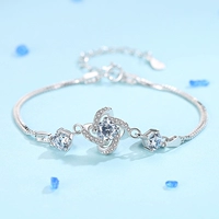 S925 bạc bốn lá sterling bạc trang sức vòng tay nữ hình trái tim phiên bản Nhật Bản và Hàn Quốc của món quà trang sức ngày sinh viên đơn giản để gửi bạn gái của mình vòng tay đá thạch anh