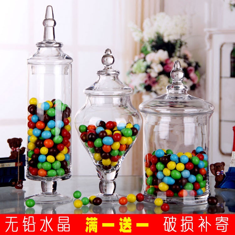 European-style transparent glass candy jar with lid Glass storage jar Soft glass bottle decoration Wedding dessert table ornaments