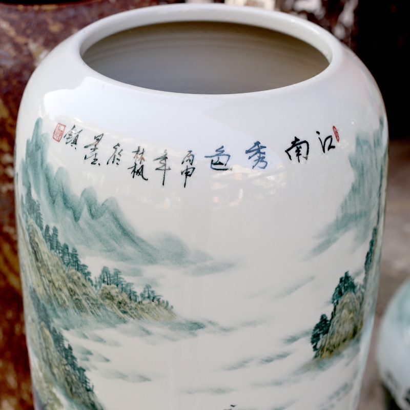 Jingdezhen ceramic landing big vase hand - made jiangnan xiuse home sitting room 90 cm high new home decoration furnishing articles