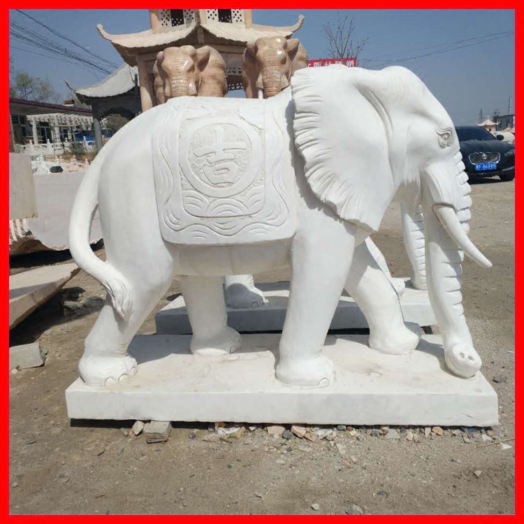 Stone carving white marble elephant a pair of tables placed jade elephant marble lucky animal small elephant villa entrance decoration